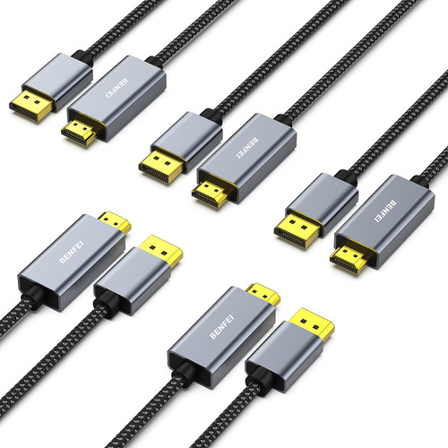 BENFEI 5 Pack 4K DisplayPort to HDMI 6 Feet Cable[Aluminum Shell, Nylon Braided], DisplayPort to HDMI Uni-Direction Cable Compatible with HP, ThinkPad, AMD, NVIDIA, Desktop and More