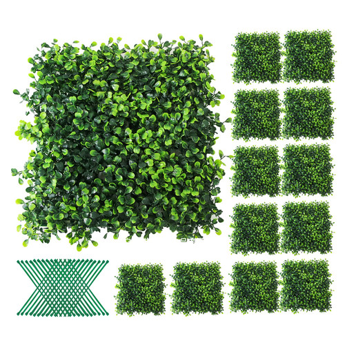 Savieva Grass Wall Panels, 12PCS 10x10x2inch Artificial Boxwood Hedges Panels, UV Protected Greenery Backdrop Wall Faux Grass Decor for Outdoor Indoor Garden Backyard Fence Privacy Hedge Screen