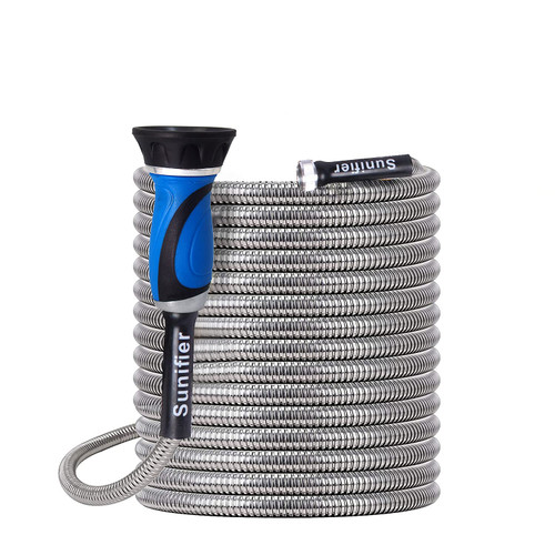 Metal Garden Hose 50 Ft With Hose Nozzle, Flexible Stainless Steel Garden Hose 50 Ft, Heavy Duty Water Hose for Garden (50FT)