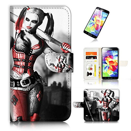 ( For Samsung S5 , Galaxy S5 ) Flip Wallet Case Cover & Screen Protector Bundle! A8600 Harley Quinn