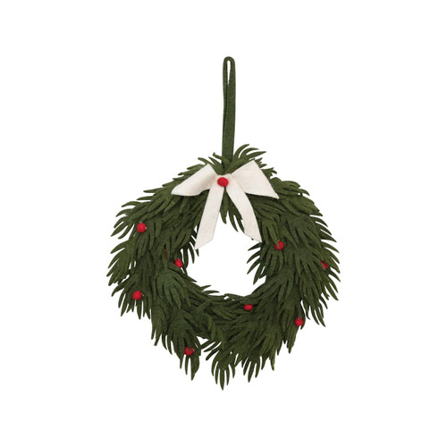 Creative Co-Op Round Wool Felt Wreath with Berries and Bow, Green