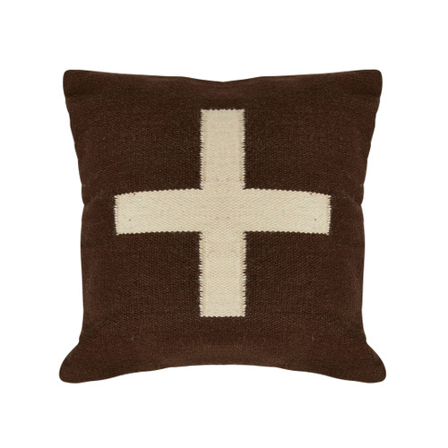 Creative Co-Op Swiss Cross Cotton Wool Throw Pillow, Brown and Cream