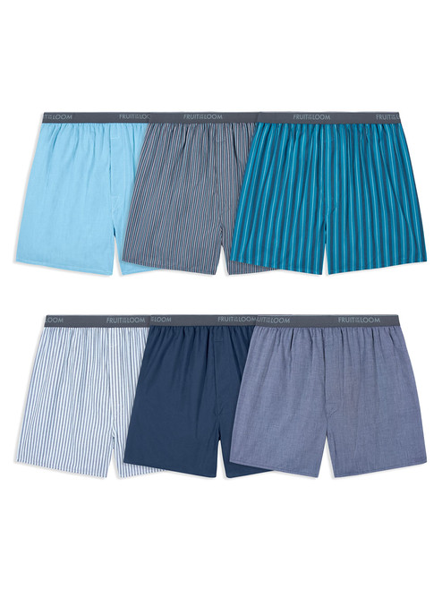 Fruit of the Loom Men's Tag-Free Boxer Shorts (Knit & Woven), Woven-6 Pack-Exposed Waistband, 3X-Large