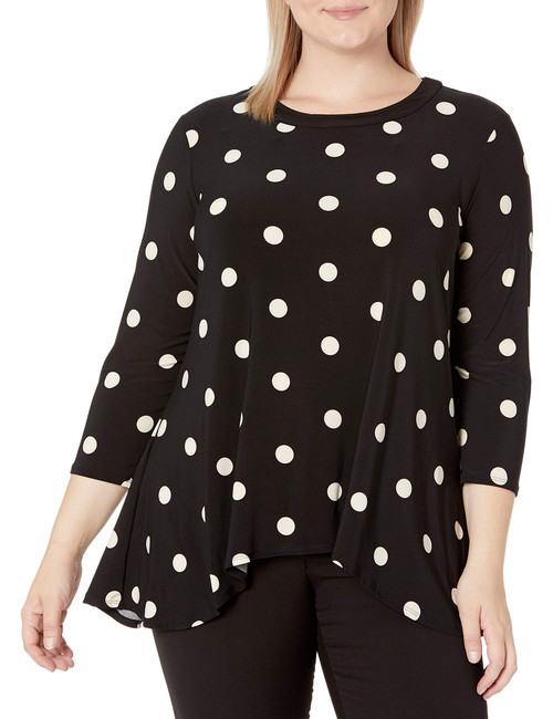 Anne Klein Women's Size Plus Sharkbite TOP, Anne Black/Anne White, 2X