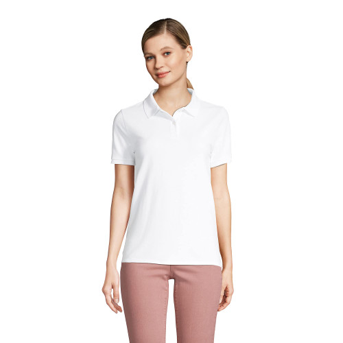 Lands' End Womens Short Sleeve Mesh Polo White Regular X-Small