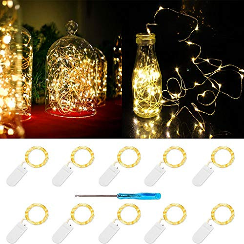 10 Pack Fairy String Lights Battery Operated,Fainyearn Starry String Lights 7.1ft 20 Micro LEDs on Silvery Copper Wire, Firefly Lights for Christmas,Party,DIY Wedding Centerpiece or Table Decorations