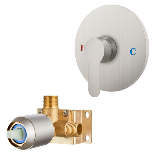 Airuida Single-Function Brushed Nickel Round Shower Handle Male Thread Valve Wall Mount Brass Faucet Shower Rough-In Valve Bathroom Trim Kit Single Handle Shower Valve