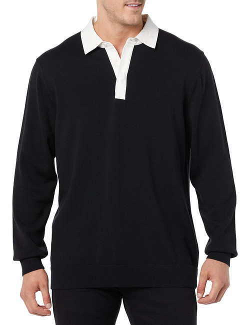 Amazon Essentials Men's Rugby Sweater, Black, Small