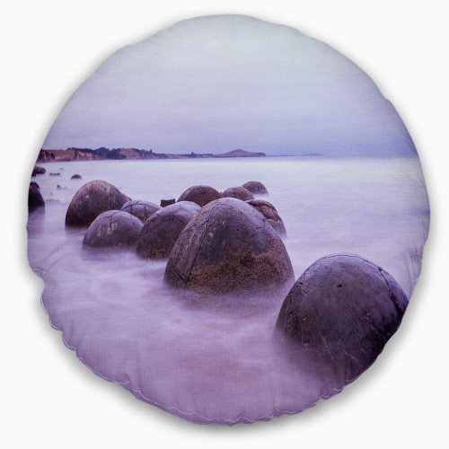 Designart Moeraki Boulders New Zealand' Seashore Photo Throw Round Cushion Pillow Cover for Living Room, Sofa 20"