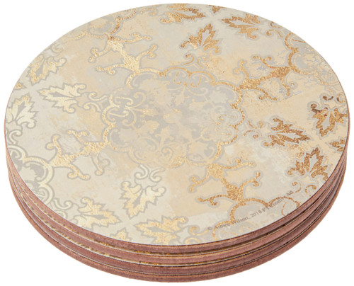 Creative Tops Cork-Backed Coasters Set with Printed 'Gold Impressions' Design, Round, Gold/Grey, 12 cm, Set of 4