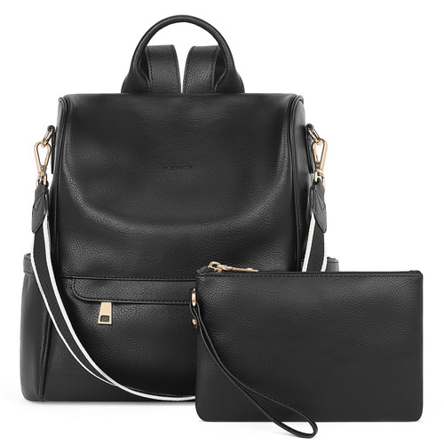 CLUCI Backpack Purse for Women Leather Fashion Large Designer Travel Work Shoulder Bags Ladies Daypack and Purse 2Pc Black