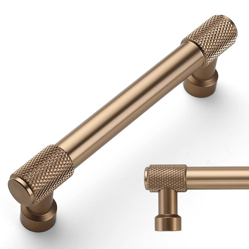 Amerdeco 10 Pack Champagne Bronze Knurled Cabinet Pulls 3-3/4 Inch(96mm) Hole Center Kitchen Cabinet Handles Drawer Pulls Cabinet Hardware ZH0034