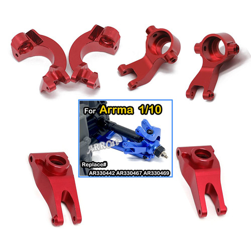 ARRCat Upgrades Parts Compatible with 1/10 Arrma 3S MEGA550 Senton/Granite/Vortek 4X4,Aluminum Front Steering Block Knuckles & C-Hubs Caster Blocks & Rear Hubs,AR330442 AR330467 AR330469,Red
