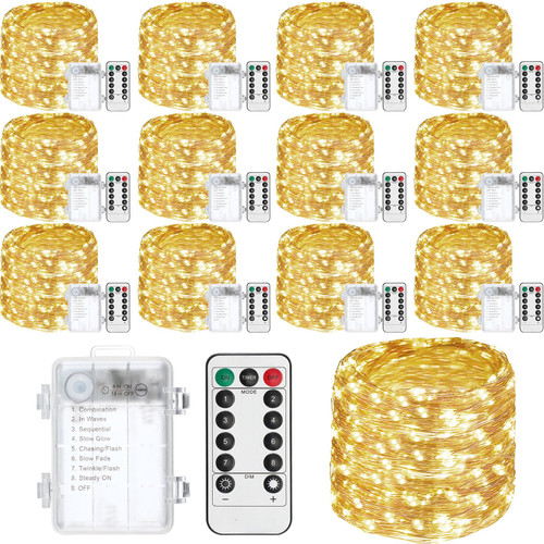 VIHOSE 12 Pack 33FT 100 LED Fairy Lights Battery Operated with Remote and Timer Waterproof Fairy Christmas String Lights Outdoor Indoor Twinkle Lights for Bedroom Christmas Garden Decor, Warm Light VIHOSE 12 Pack 33FT 100 LED Fairy Lights Battery Operated with Remote and Timer Waterproof Fairy Christmas String Lights Outdoor Indoor Twinkle Lights for Bedroom Christmas Garden Decor, Warm Light