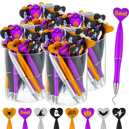 Tinlade 200 Pcs Halloween Pens Heart Shaped Ballpoint Pens Pumpkin Ghost Bat Spider Novelty Gel Ink Pens for student teacher Office School Home Supplies Party Favors Gifts