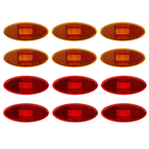 Dream Lighting 12V Trailer Side Marker Light LED 4x1.7 inch Oval Red/Amber LED Clearance Marker Lights Surface Mount RV Camper Trucks - 6 Amber & 6 Red