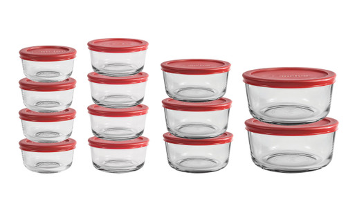 Anchor Hocking SnugFit 26 Piece Glass Food Storage Containers with Lids, Red
