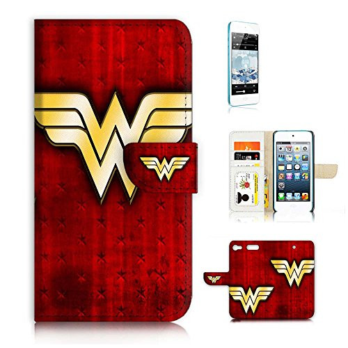 ( For iPod Touch 6 / iTouch 6 ) Flip Wallet Case Cover and Screen Protector Bundle A0989 Wonder Woman