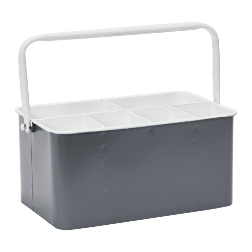 Creative Co-Op Farmhouse Metal Storage Caddy with 6 Compartments and Handle, Distressed Grey and White