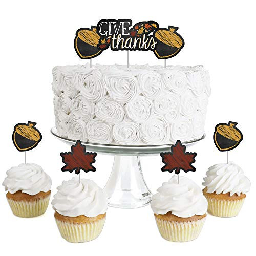 Give Thanks - Dessert Cupcake Toppers - Thanksgiving Party Clear Treat Picks - Set of 24