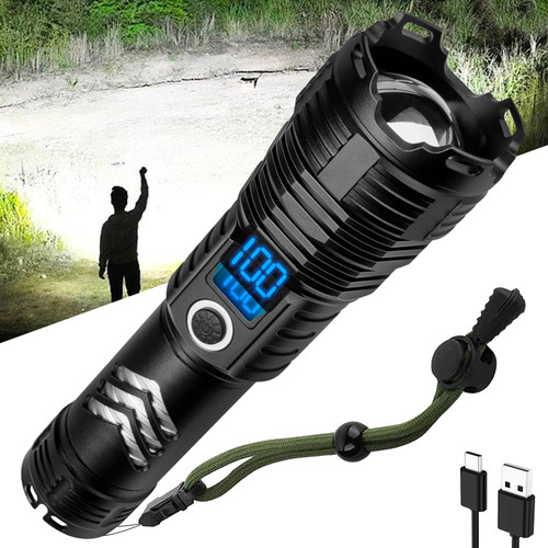 lemihui Rechargeable Flashlights High Lumens, 250000 Lumens Super Bright LED Flashlight with LCD Power Display, 5 Modes, IPX6 Waterproof, Handheld Flash Light for Camping