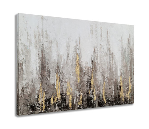 SYGALLERIER Abstract City Canvas Wall Art with Gold Foil - Hand Painted Modern Oil Paintings - Black Grey and White Pictures for Living Room Bedroom Bathroom Decor