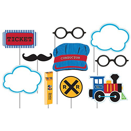 Creative Converting 324348 Assorted Photo Booth All Aboard Party Props (10 Piece), Multisizes, Multicolor