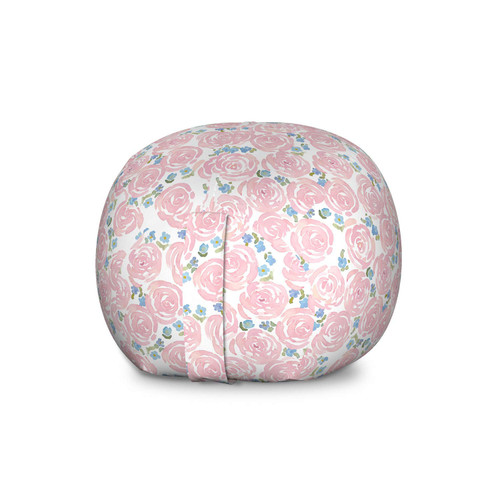 Lunarable Watercolor Flower Storage Toy Bag Chair, Romantic Pastel Rose Blooms with Blue Petals Bridal Hand Drawn, Stuffed Animal Organizer Washable Bag, Large Size, White Blush