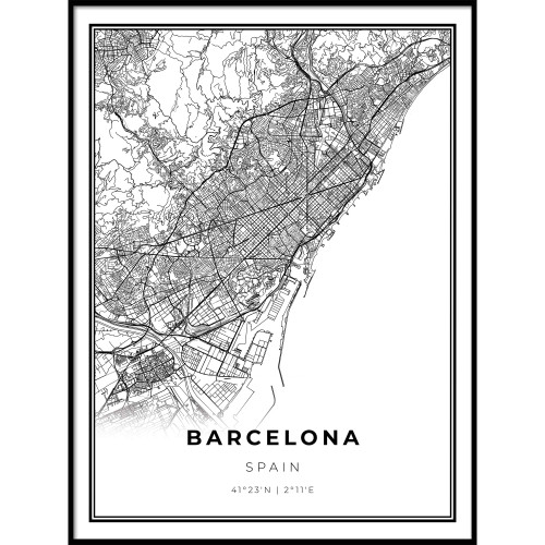 Barcelona Map Print, Spain Map Art Poster, Modern Wall Art, Street Map Artwork 18x24
