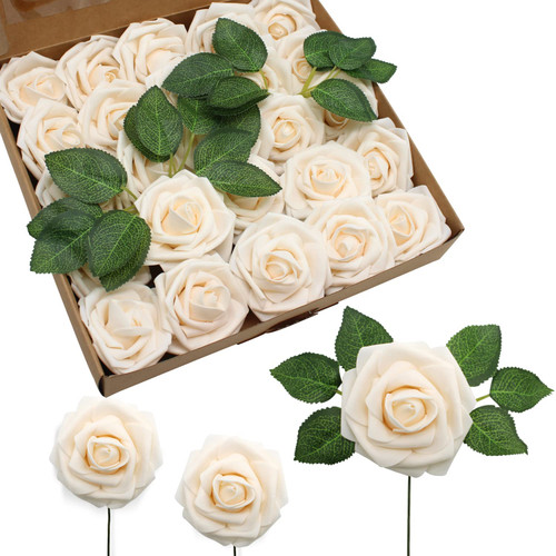 JOYLEX Artificial Flowers Realistic Roses, 100pcs Real Looking Fake Roses with Stem for DIY Wedding Bouquets Centerpieces Bridal Shower Party Home Romantic Decorations (Champagne) JOYLEX Artificial Flowers Realistic Roses, 100pcs Real Looking Fake Roses with Stem for DIY Wedding Bouquets Centerpieces Bridal Shower Party Home Romantic Decorations (Champagne)