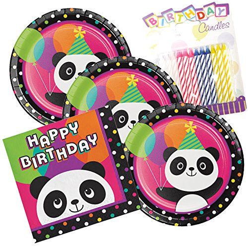 Panda-monium Happy Birthday Theme Plates and Napkins Serves 16 With Birthday Candles