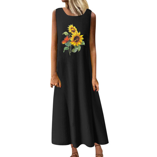 Cnebo Long Sleeveless Maxi Dresses for Women Sleeveless Ruffle Sleeve Colorblock Solid Dresses Loose Maxi Dress Black Cnebo Long Sleeveless Maxi Dresses for Women Sleeveless Ruffle Sleeve Colorblock Solid Dresses Loose Maxi Dress Black