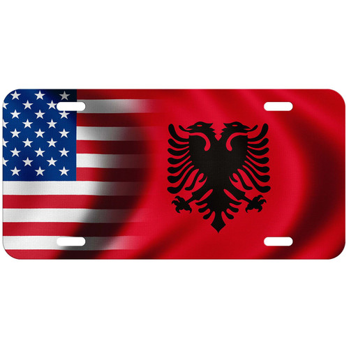 Aluminum License Plate - Flag of Albania (Albanian) - Waves/USA