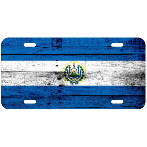 Aluminum License Plate - Flag of El Salvador (Salvadorian) - Wood Aluminum License Plate - Flag of El Salvador (Salvadorian) - Wood