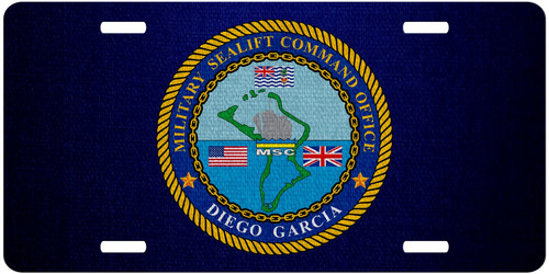 Premium Aluminum License Plate - U.S. Military Sealift Command (MSC), Emblem of Office Diego Garcia Premium Aluminum License Plate - U.S. Military Sealift Command (MSC), Emblem of Office Diego Garcia