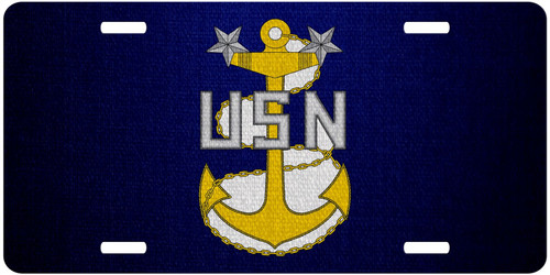 Premium Aluminum License Plate - U.S. Navy Master Chief Petty Officer, Rank Insignia (Collar Device)