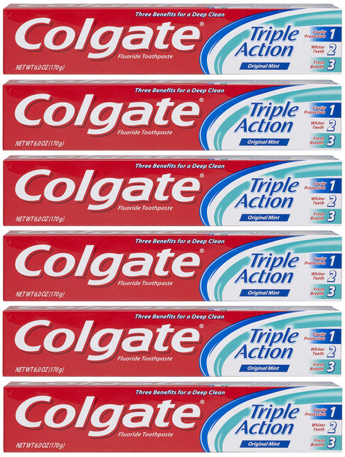 Colgate Triple Action Toothpaste, Mint - 6 ounce (6 Pack)