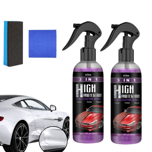 3 in 1 High Protection Quick Car Coating Spray, Car Ceramic Coating Spray Nano Repair Spray, Quick Coat Car Wax Polish Spray(100ml/2pc+Brush Cloth)