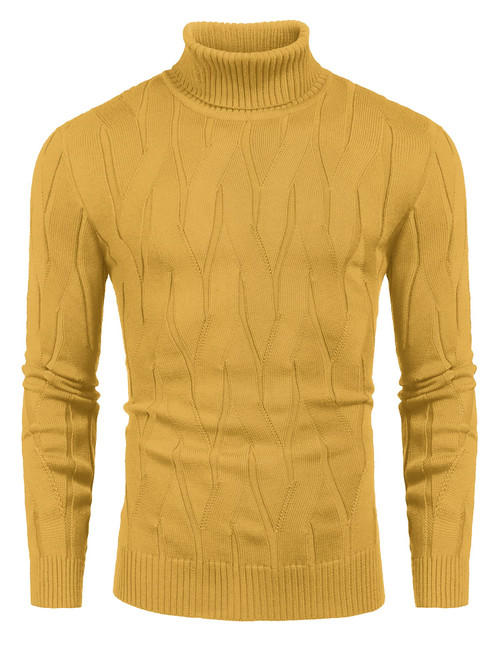 COOFANDY Men's Slim Fit Sweater Long Sleeve Turtleneck Casual Knitted Pullover Sweaters Light Yellow