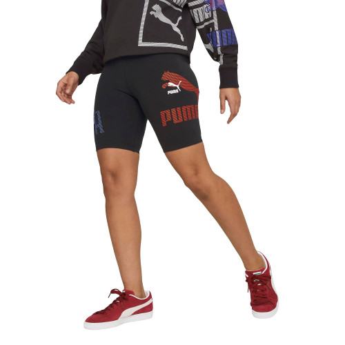 PUMA Women's Graphic 7" Tight Shorts, Black, Medium