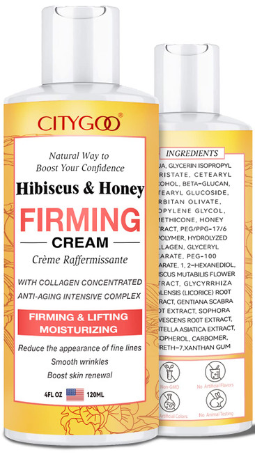 Hibiscus and Honey Firming Cream, Skin Tightening Lotion, Reduces the Look of Neck Lines, Tightens & Smooths - With Collagen & Hyaluronic Acid -4 FL OZ/120 ML Hibiscus and Honey Firming Cream, Skin Tightening Lotion, Reduces the Look of Neck Lines, Tightens & Smooths - With Collagen & Hyaluronic Acid -4 FL OZ/120 ML