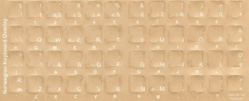Norwegian Keyboard Stickers - Labels - Overlays with White Characters for Black Computer Keyboard