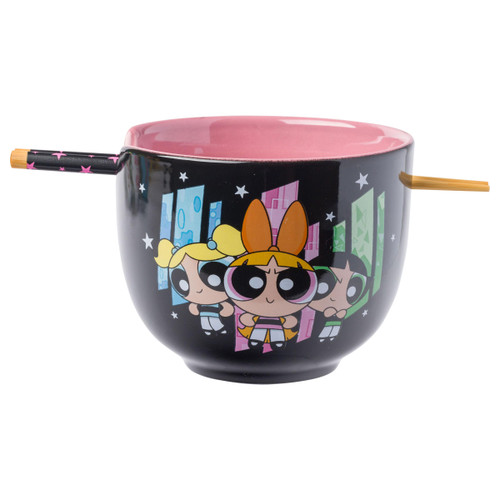 Silver Buffalo Power Puff Girls Trio Boxed Ceramic Ramen Bowl with Chopsticks, 20 Ounces