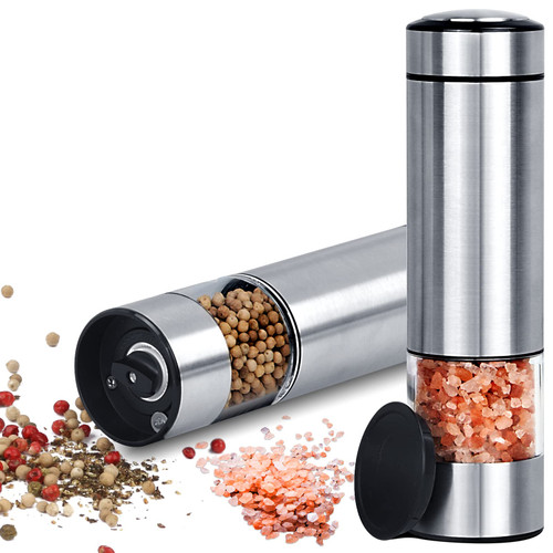 Electric Salt and Pepper Grinder Set Battery Operated Stainless Steel Salt Grinder Pepper Mill Automatic Salt and Pepper Grinder Set with with Adjustable Coarseness
