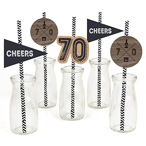 70th Milestone Birthday - Dashingly Aged to Perfection - Paper Straw Decor - Birthday Party Striped Decorative Straws - Set of 24