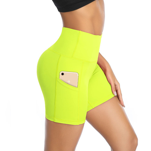 DAYOUNG Women Yoga Shorts High Waist Tummy Control Workout Biker Running Athletic Compression Short with Pockets Y27-Yellow-S DAYOUNG Women Yoga Shorts High Waist Tummy Control Workout Biker Running Athletic Compression Short with Pockets Y27-Yellow-S
