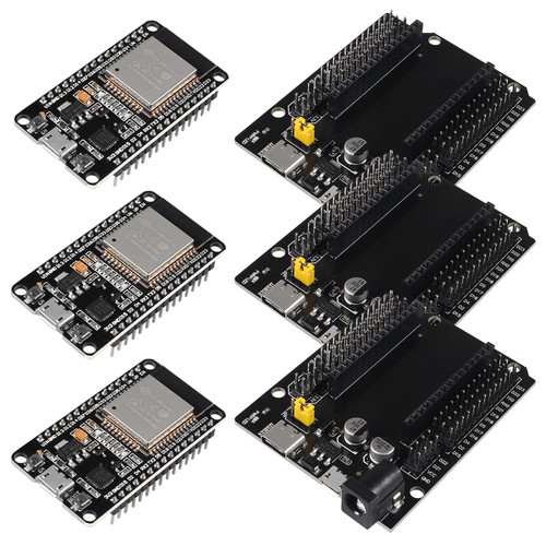 DORHEA 3 Set ESP32 ESP-32S WiFi Development Board NodeMCU ESP-WROOM-32 Microcontroller with ESP32 GPIO Breakout Board 30Pin Type-C Micro USB Dual Interface ESP32 Shield 30P Expansion Board