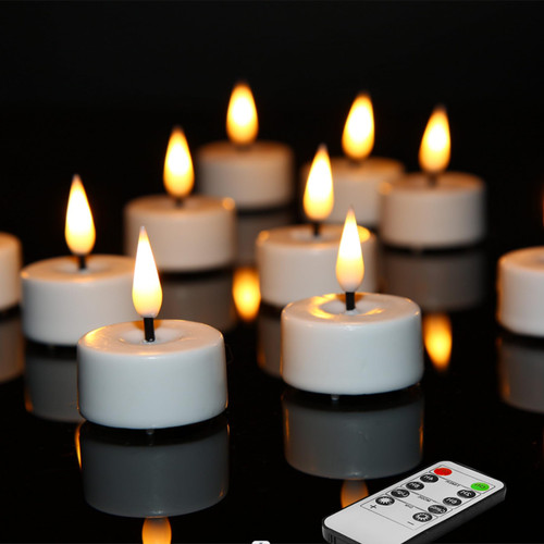 Eywamage White Real Wax Flameless Tealights with Remote, Flickering LED Votive Candles Battery Included Set of 10