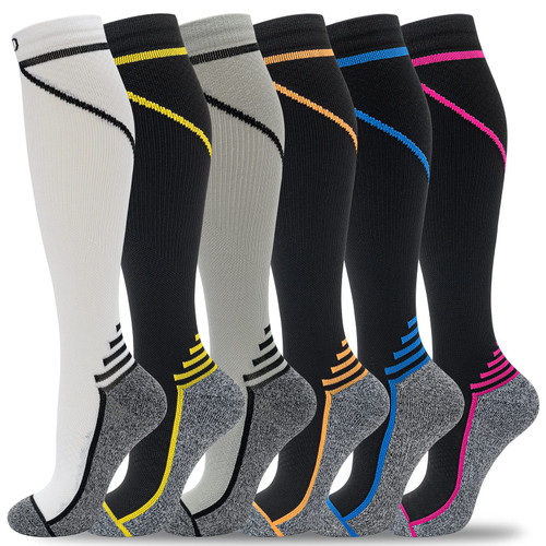 fenglaoda Compression Socks Women Men 20-30 mmHg 6 Pairs,Knee High Best Support Socks for Running, Sports,Travel, Flight, Nurse, Pregnancy