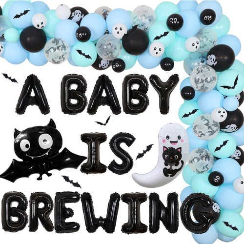 Halloween Baby Shower Decorations for Boy - A Baby is Brewing Blue Balloon Garland Arch Kit Ghost Bat Foil Balloon Baby Shower Pregnancy Announcement Gender Reveal Party Supplies Halloween Baby Shower Decorations for Boy - A Baby is Brewing Blue Balloon Garland Arch Kit Ghost Bat Foil Balloon Baby Shower Pregnancy Announcement Gender Reveal Party Supplies